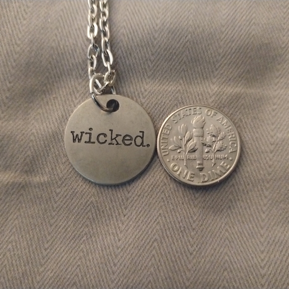 Goth "wicked." silver stamped necklace - Picture 6 of 6
